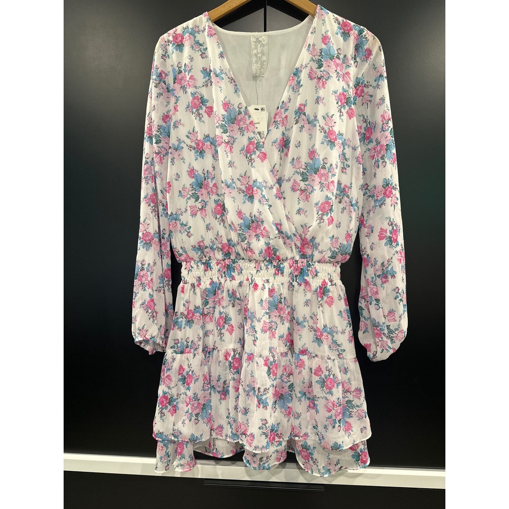 Sadie & Sage Femme Florals Mini Dress Off White Pink Blue V-Neck M AB131888MY